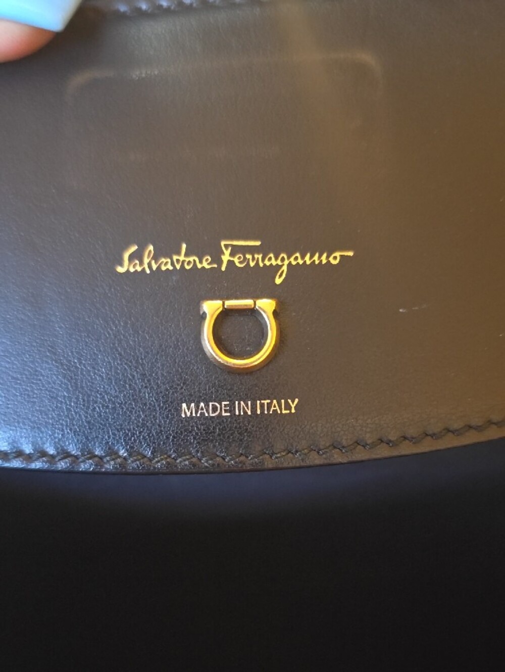 Salvatore Ferragamo Red Leather Wristlet Pouch with Black Strap and Gold Accents - Picture 9 of 12